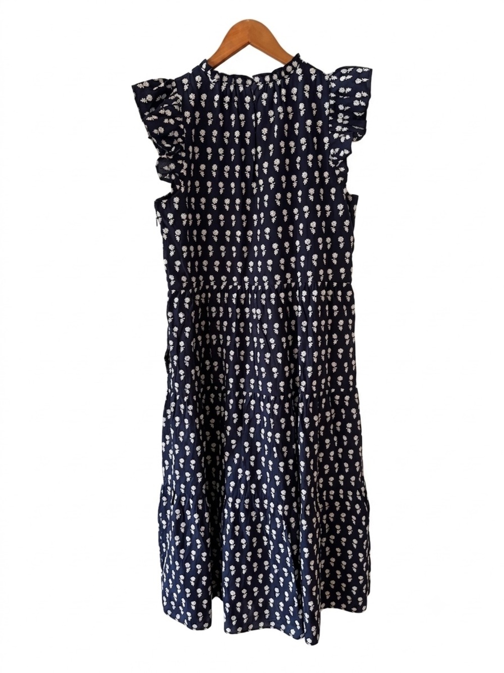 J. Crew Navy Blue Embroidered Tiered Floral Midi Dress - Picture 7 of 13